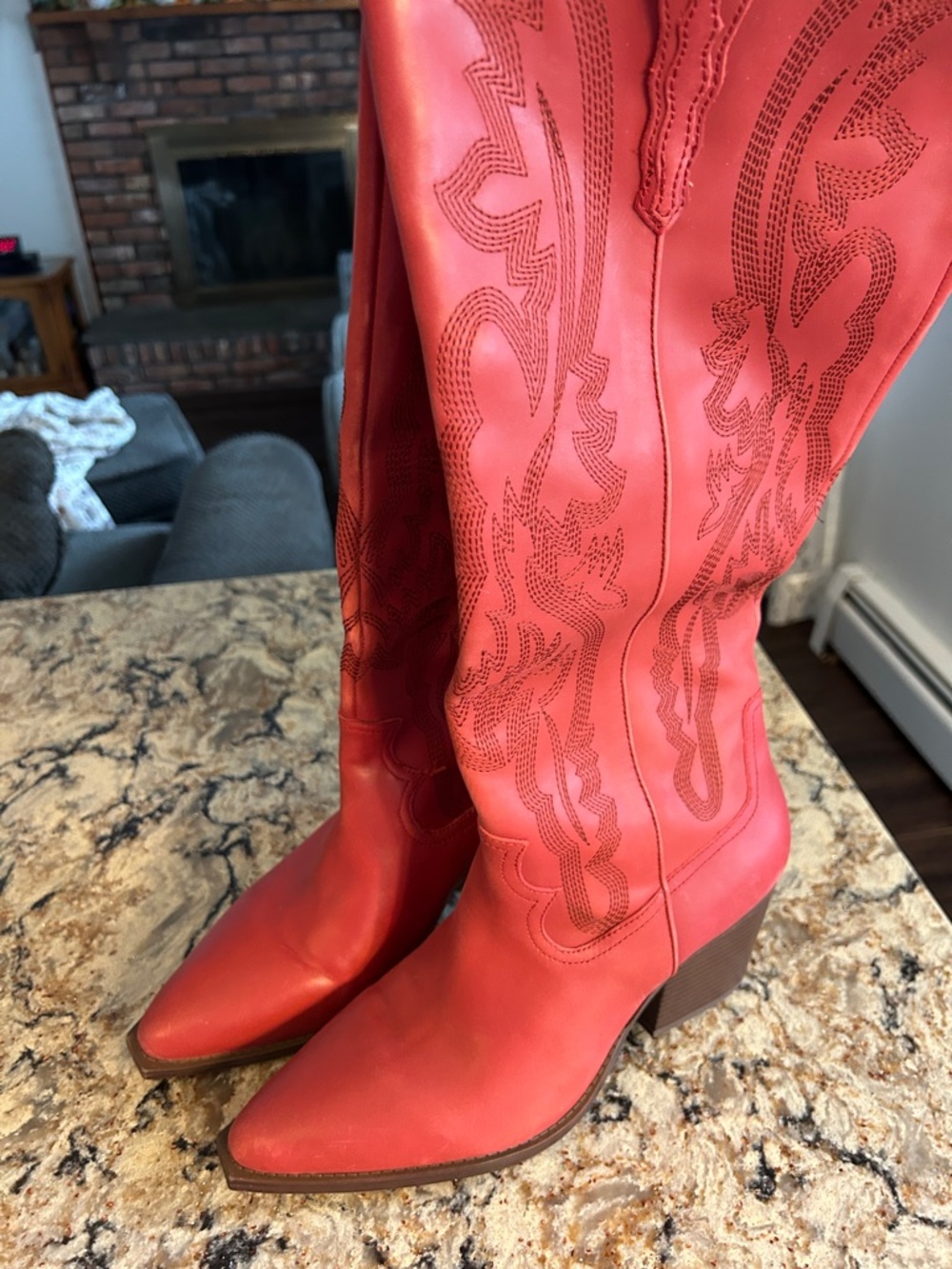 Crown Vintage Coral-Red Western Knee-High Boots